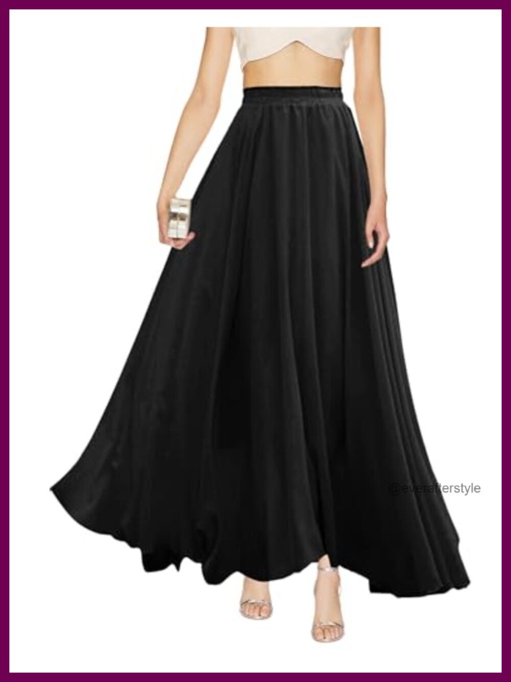 Pleated Chiffon Maxi Skirt Elastic High Waist A-Line Flowy